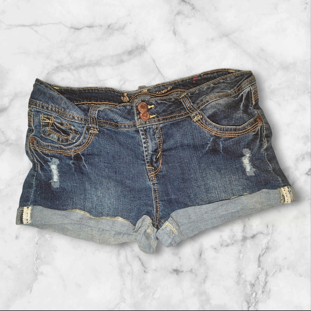 Wallflower Denim Jean Skinny Shorts Juniors Size 15 Distressed Low Rise Shorts